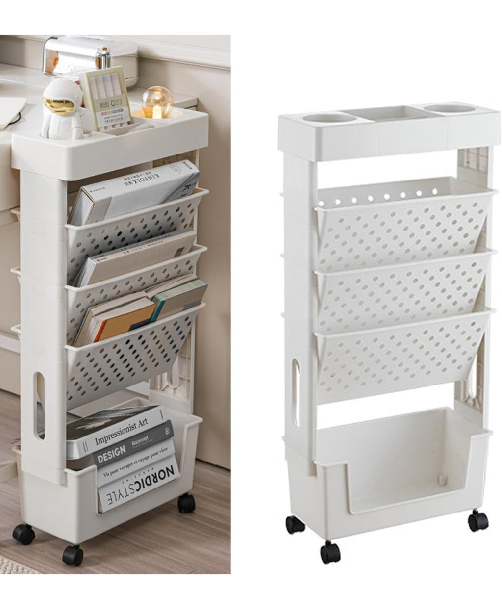 5-Tier Slim Rolling Book Cart/Shelf