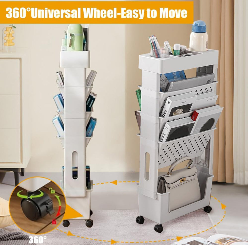 5-Tier Slim Rolling Book Cart/Shelf