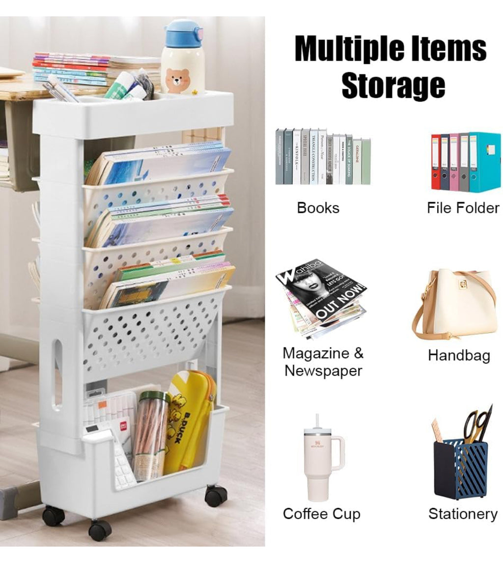 5-Tier Slim Rolling Book Cart/Shelf