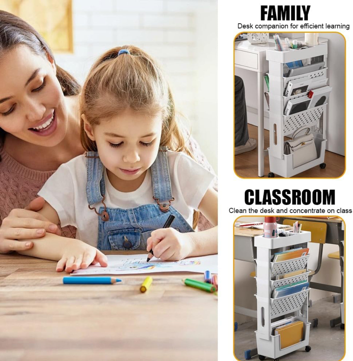 5-Tier Slim Rolling Book Cart/Shelf