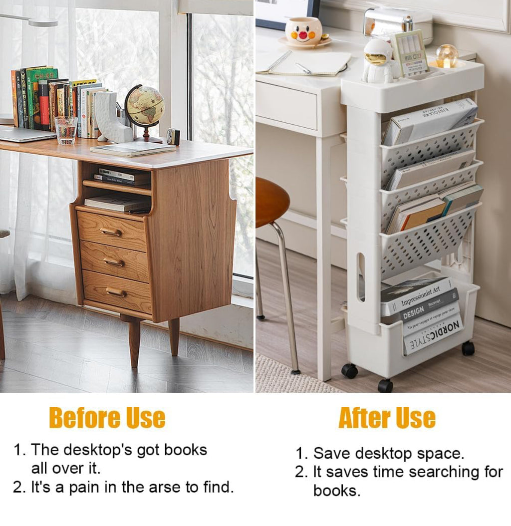 5-Tier Slim Rolling Book Cart/Shelf