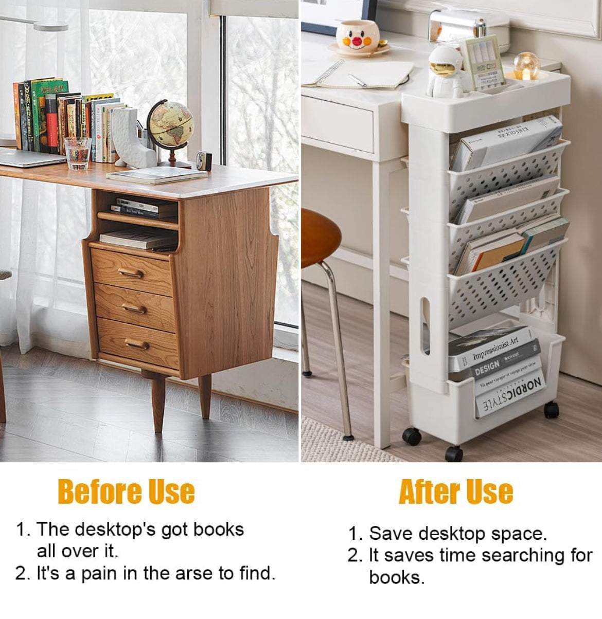 5-Tier Slim Rolling Book Cart/Shelf